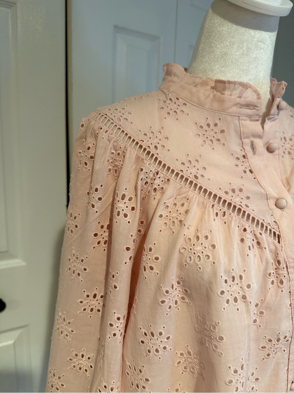 Zara, NWT Soft Pink Eyelet Embroidered Blouse Romantic Cottagecore, Size Large - Picture 6 of 13